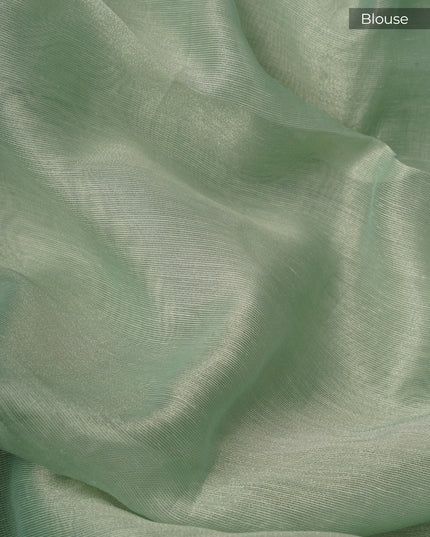 Tissue Linen Saree With Scallop Border With Pearl Work - Mint Green