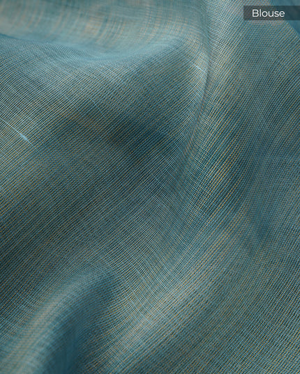 Tissue Linen Saree With Floral Print And Ari Work - Mint Blue