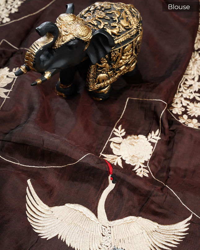 Chiffon saree with Parsi Gara work and kanchi border - M Green