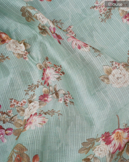 Kota cotton Saree with Floral Print - Mint Green