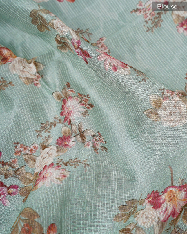Kota cotton Saree with Floral Print - Mint Green