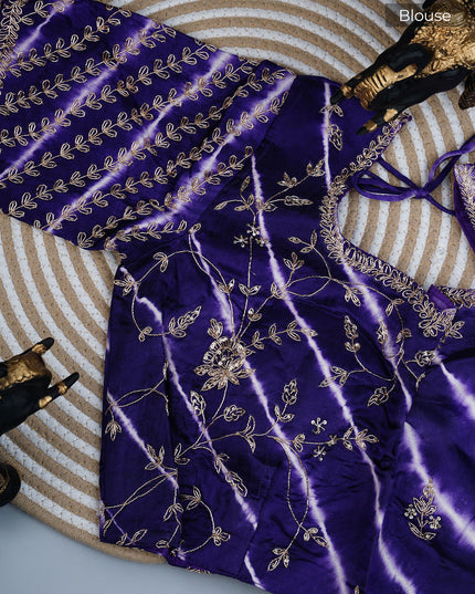 Russian Silk Zardozi Work with Scallop Border - Blue