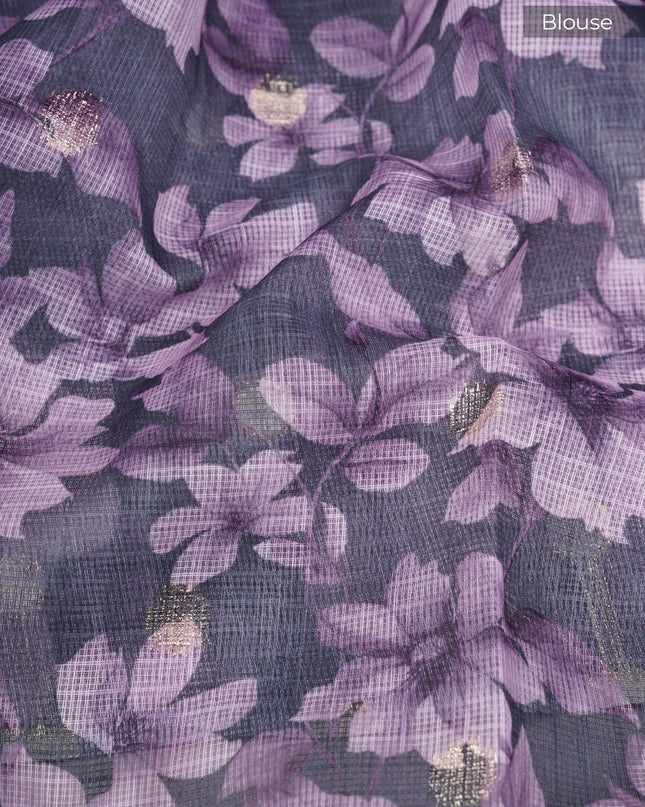 Kota silk saree with digital print zari border - Lavender