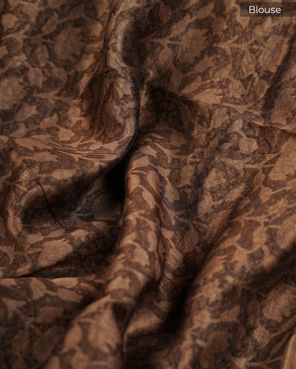 Muslin Silk Saree with Antique Zari Border- Coffee Brown