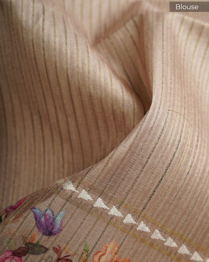 Tusser Silk Saree with Floral Print Border- Light Green