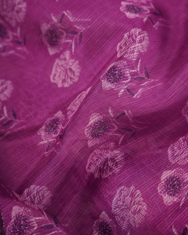 Kota Silk Saree With Digital Print Leharia Pattern With Mirror Work - Purple