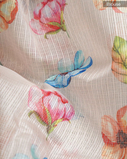 Kota Silk Saree with Thread Work Butties and Floral Border- Sky Blue