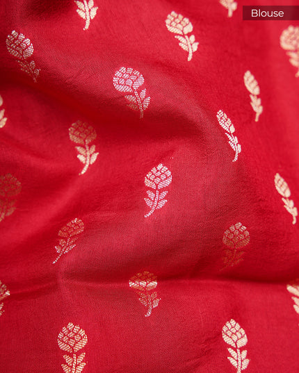 Green silk saree with all over golden zari  check weaving and contrast elephant border - Black