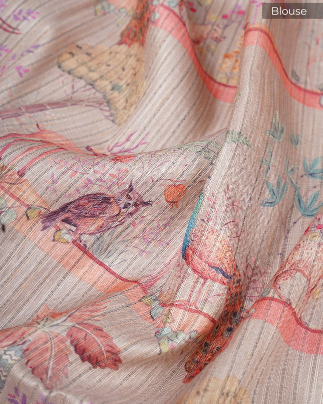 Tusser silk saree with digital print thread border - Wine