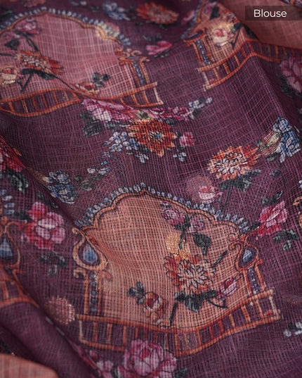 Silk Kota Saree With Gold Zari Butties And Print Border - Onion Pink