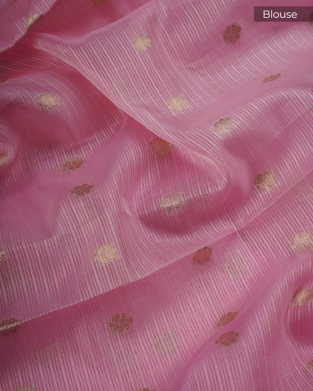 Silk Kota Saree With Gold Butties And Contrast Border With Thread Work - Baby Pink