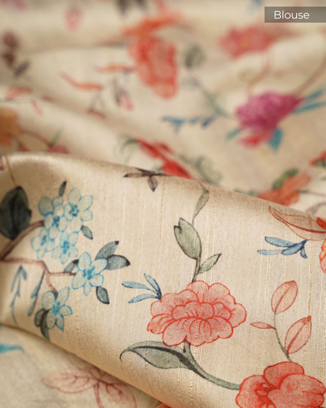 Tusser Silk Allover Mirror Work With Digital Print - Purple