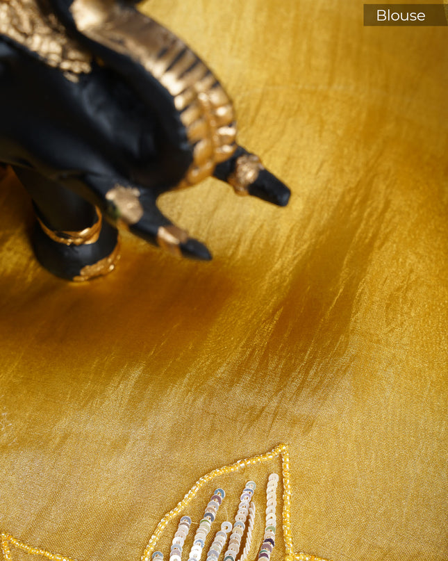 Tissue Organza saree with kardhana and sequence work and scallop border - Gold