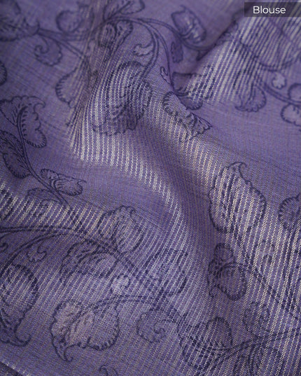 Tissue Kota Silk with Gold Butties and Contrast Floral Print Border- Lavender