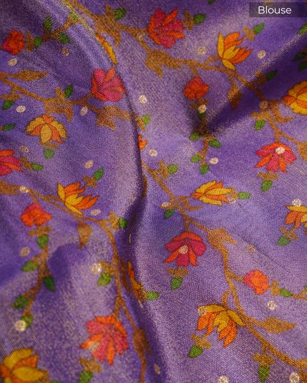 Tissue Crepe Saree with Golden Butties and Lace Border- Lavender