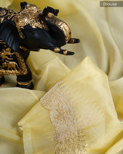Soft tissue organza saree with thread Embroidered work and scallop muniya border - Lemon Yellow