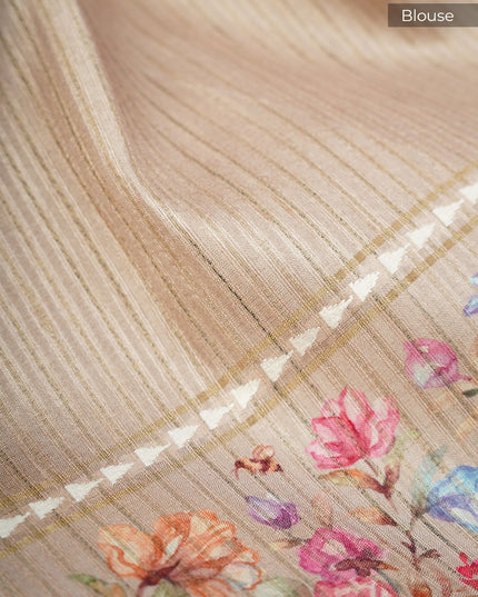 Tusser Silk Saree with Floral Print Border- Mustard