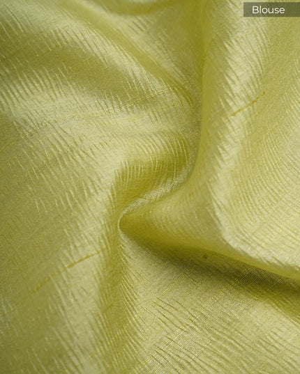 Kora Dupion Saree with Applique Work and Scallop Border- Light Green