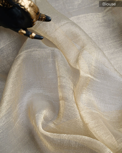 Crush tissue organza saree with sequence butties and scallop border - Beige