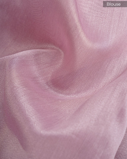 Hand Embroidery Tissue  Lenin Saree with Scallop Border and Floral Motifs- Onion Pink