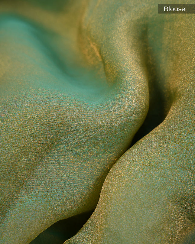 Tissue Georgette All Over Chicken Kari Work with Scallop Border - Sea Green