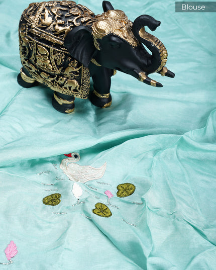 Russian crape saree with thread work and scallop border - Pink