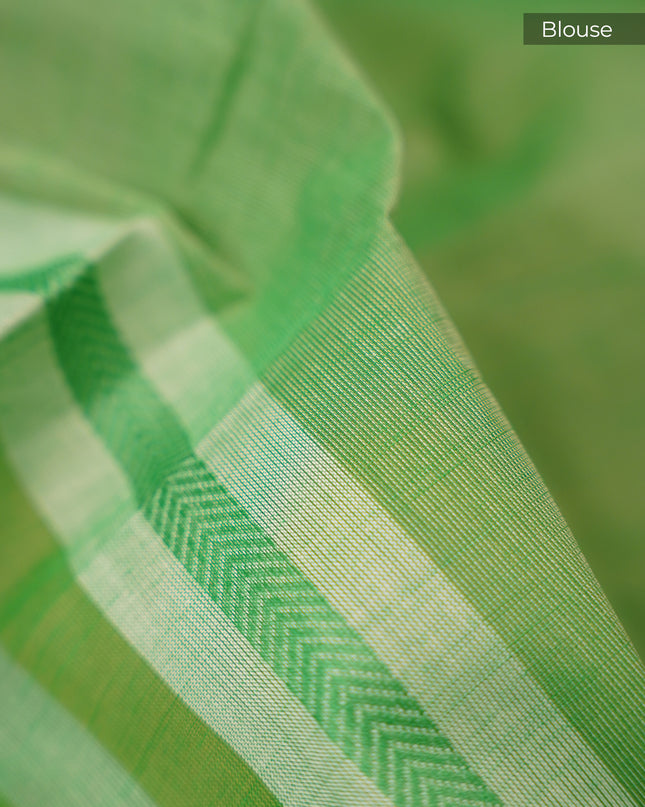Handloom Cotton Print Saree - Green & Cream