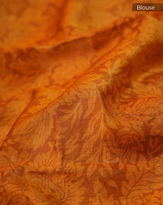 Mangalagiri Silk Digital Print Contrast Border - Mustard Yellow