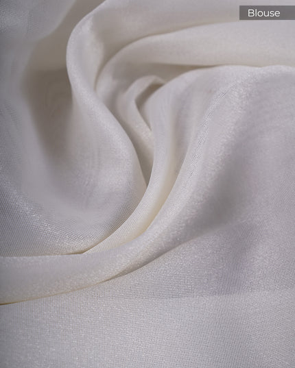 Tissue Soft Organza Silk with Zari & Thread Embroidery, Pichwai design - White