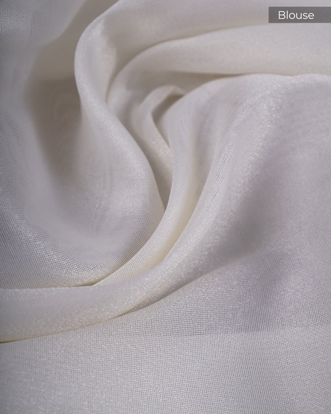 Tissue Soft Organza Silk with Zari & Thread Embroidery, Pichwai design - White