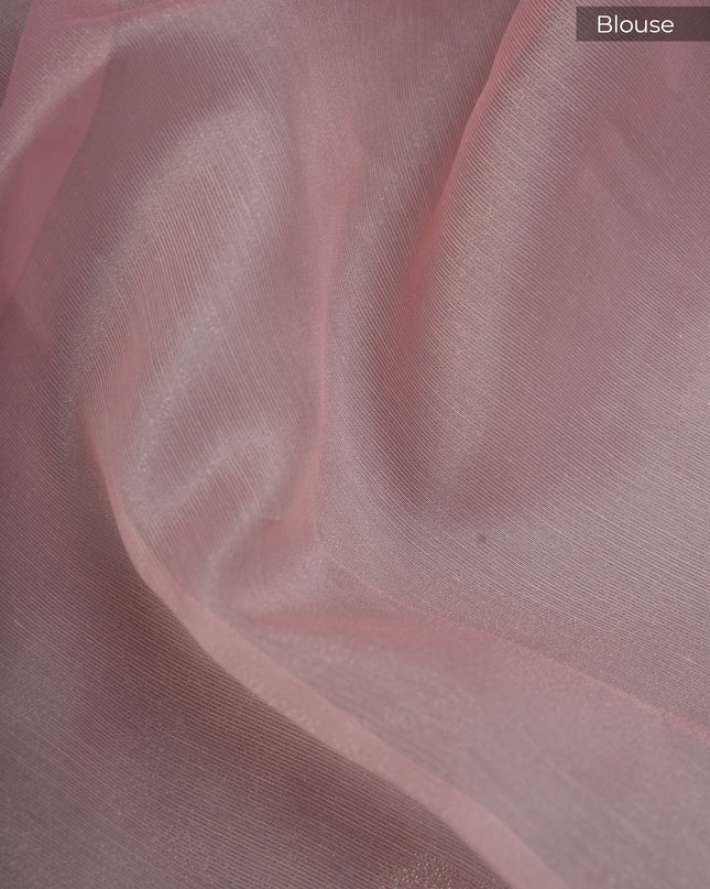 Tissue Linen Saree and Scallop Border and Peral Work -Baby Pink
