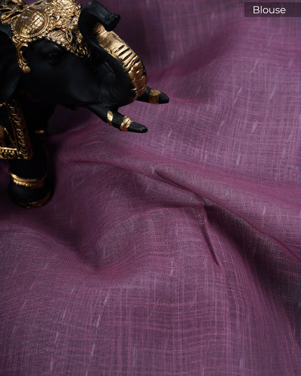 Linen silk saree floral Print contrast Border - Grey