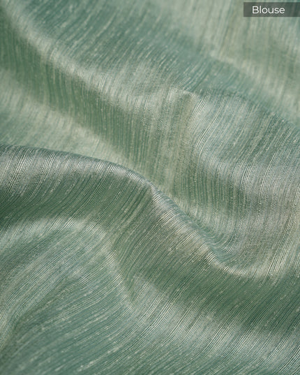 Jute Tusser Silk Saree with Thread Embroidery Work and Satin Border- Sage Green