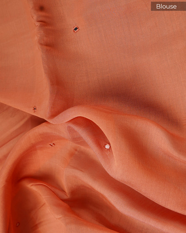 Mul Chanderi Saree With Mirror Work and Lace Border -Peach