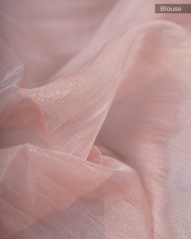 Soft Tissue Organza Silk with Thread Embroidery Scallop Border with Sequence Butties - Light Pink