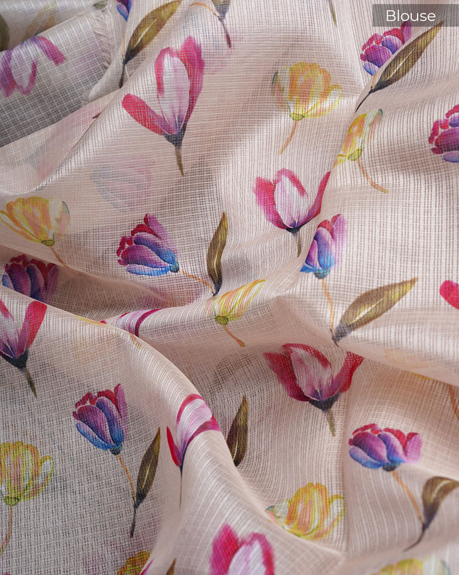 Kota Silk Saree With Thread Work Butties & Floral Border - Beige