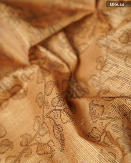 Tissue Kota Saree with Gold Butties and Contrast Floral Print Border - Tan