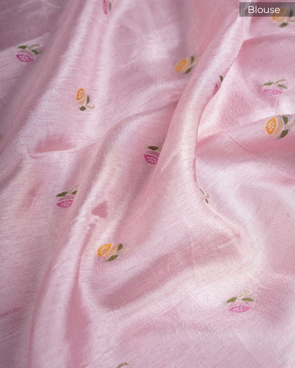 Soft Organza With Floral Embroidery & Gold Zari Border - Baby Pink