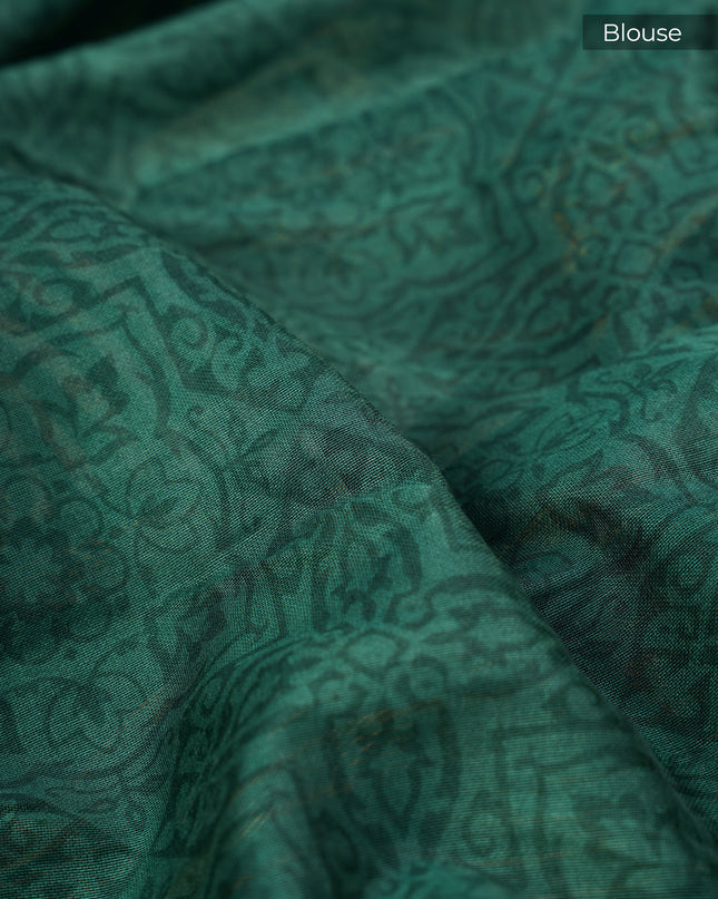 Mangalagiri Silk Digital Print Contrast Border - Sea Green