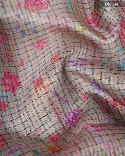 Tussar Silk Saree with Floral Print and Contrast Border- Black