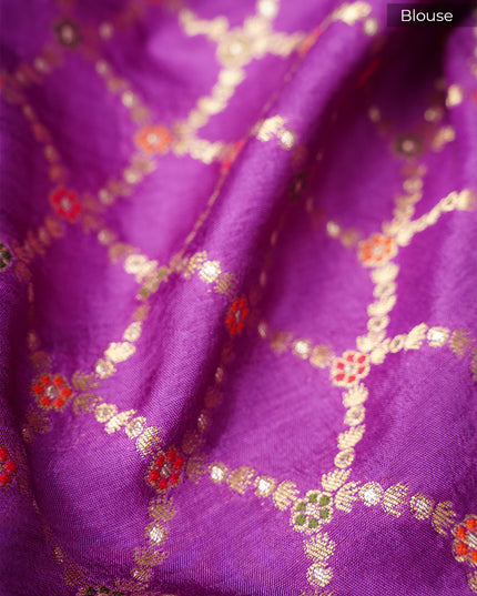 Green Silk All Over Golden Zari Weaving Checks Design with Kanchi Border- Orange