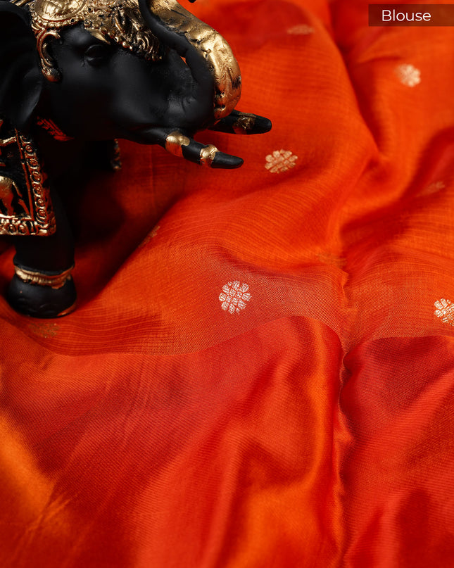 Kota Silk Saree with Golden and Meenakari Butties and Satin Border- Orange