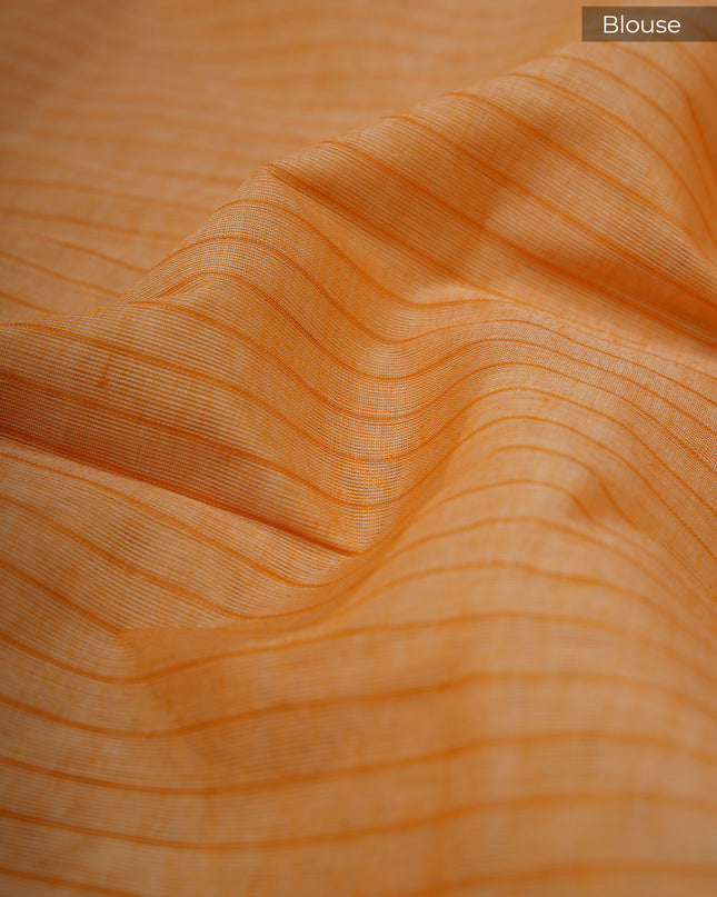 Mul cotton saree with stripes and thread weaving Border - Rust
