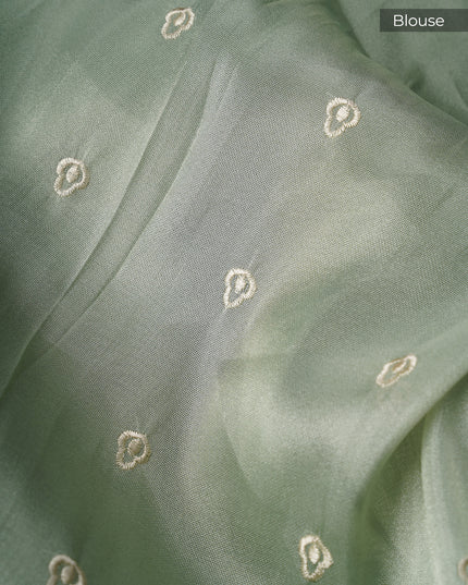 Tissue Georgette With thread Embroidery Work And Border - P Green