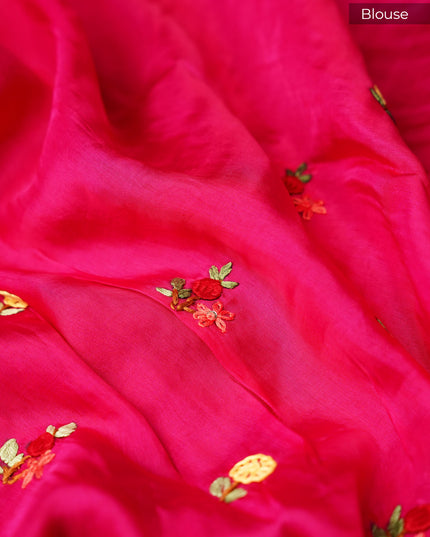 Wrinkle Crepe with Thread Embroidery Work Border- Violet