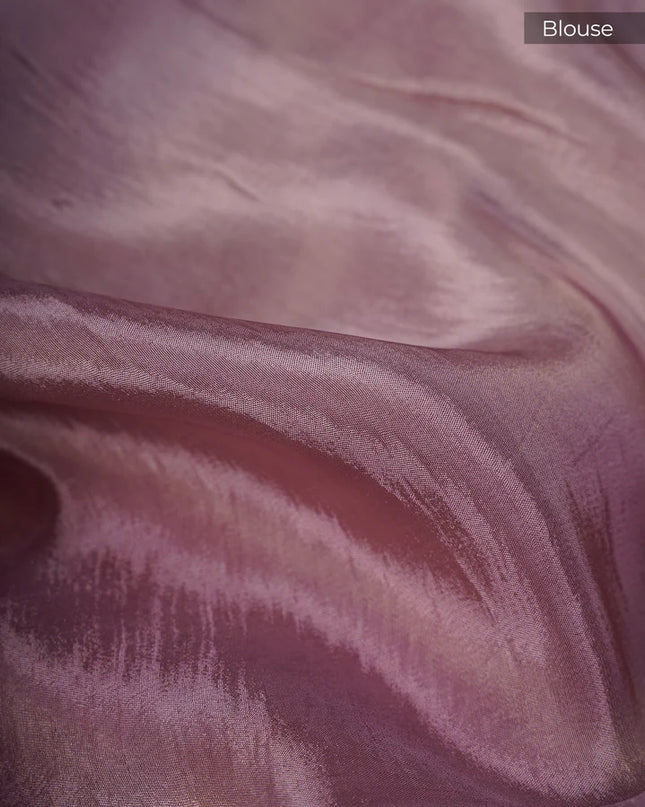 Tissue Banaras Silk Allover Self Weaving With Light Gold Zari Border - Lavender