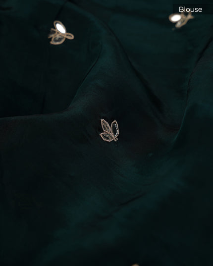 Benaras Silk Saree With Scallop Border with Kardhana & Mirror Hand Work - B Green