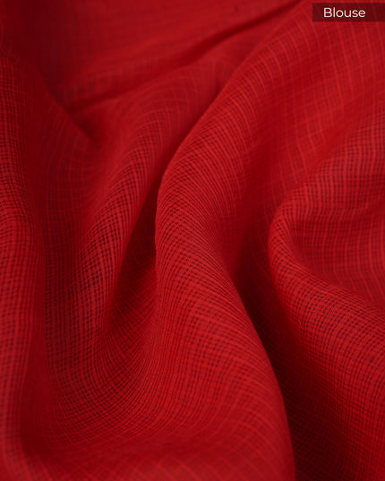 Kota Saree with Thread Work Butties Silver Zari Border- Red