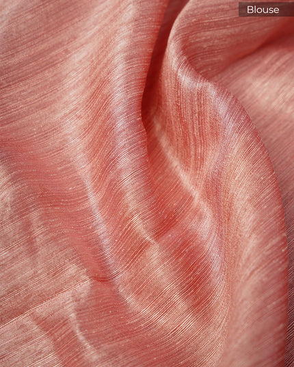 Jute Tusser Silk Saree with Satin Border and Pearl Work Butties- Pink