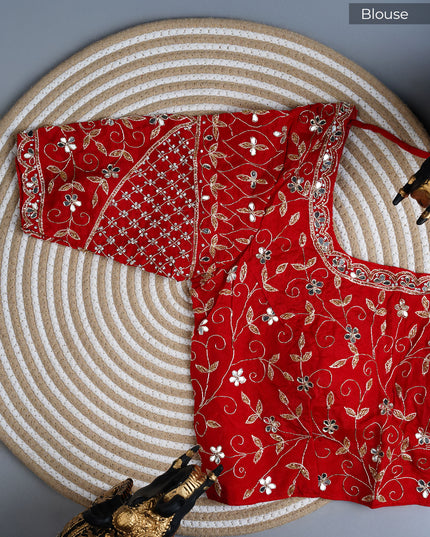 Italian Crape Mirror Work Botties With Kardhana Work - Red